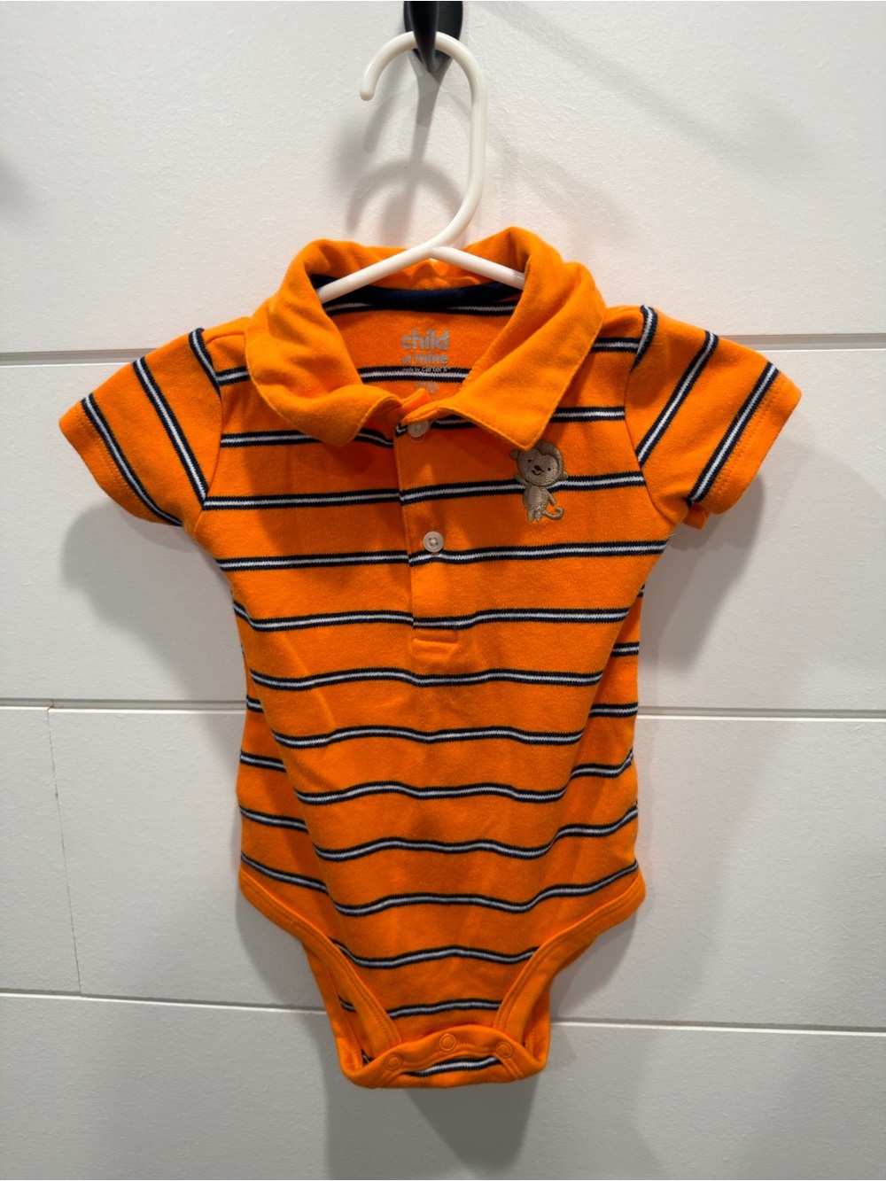Carter's Orange Striped Polo Bodysuit with Bear Patch